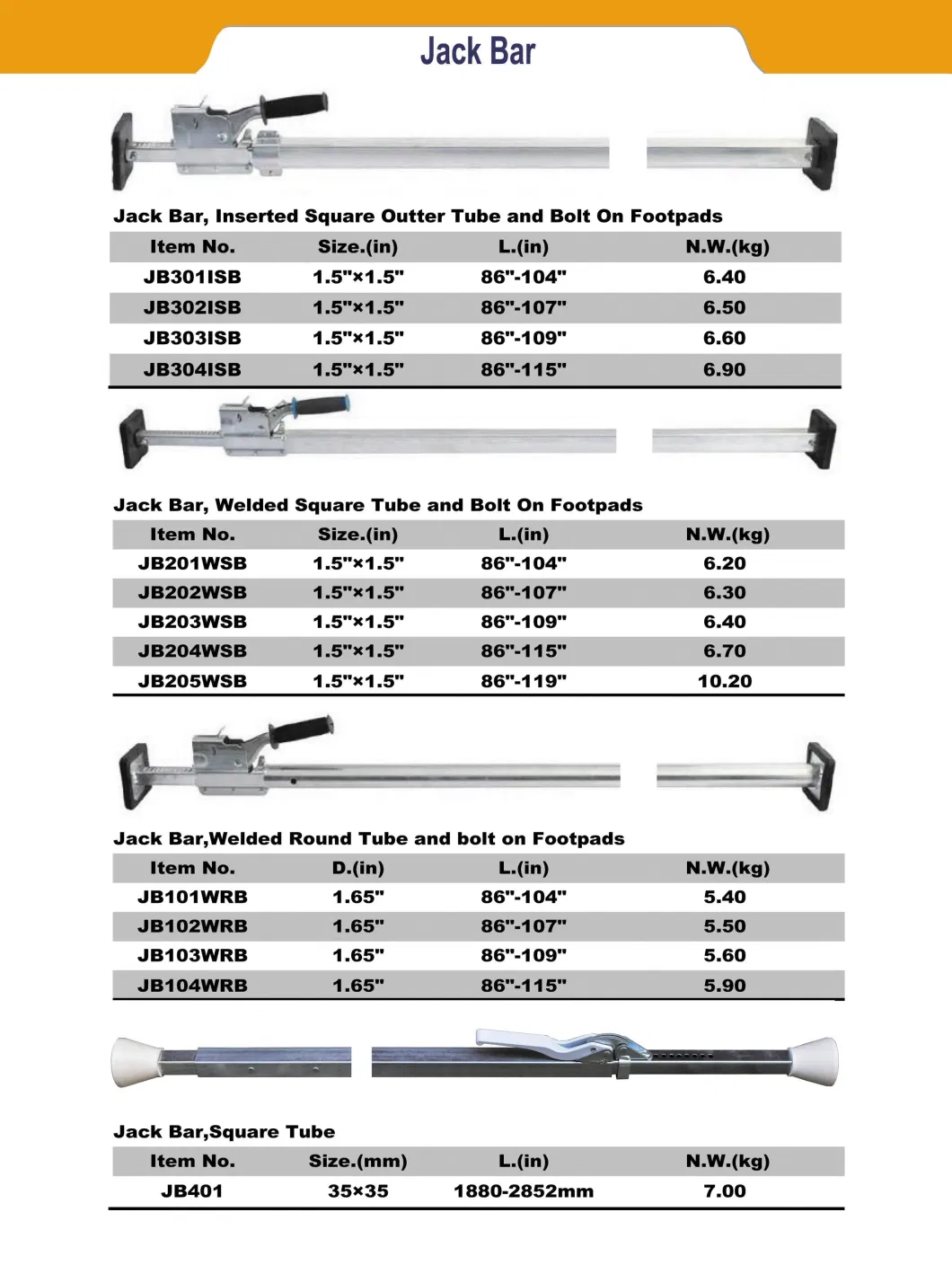 Cargo Bar Jack Bar Support Rod Support Bar 42mm Aluminum Tube Load Lock Cargo Jack Bar with Buffering